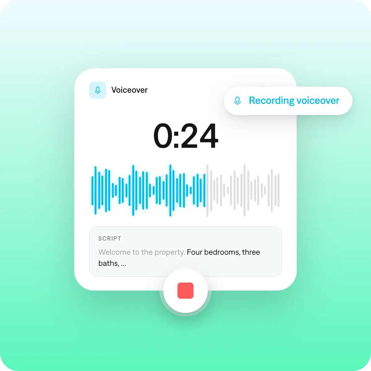 Screenshot showing how to add a voiceover or text overlay to a video in the Captions app