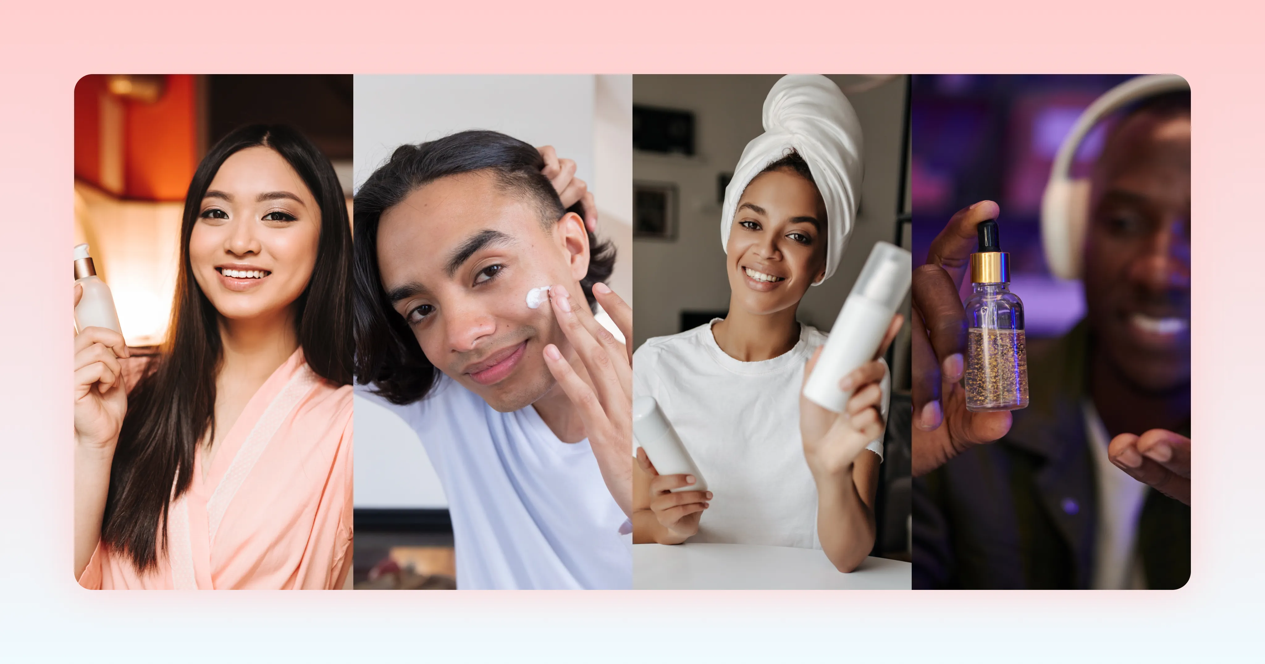 Multiple creators test skincare products for UGC content.